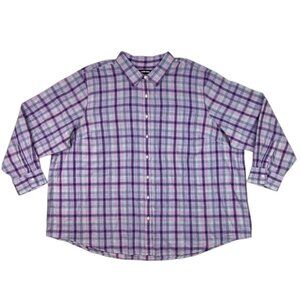 Lands’ End Button Down Shirt Womens Size 3XL Plaid Purple Pink Blue Teal